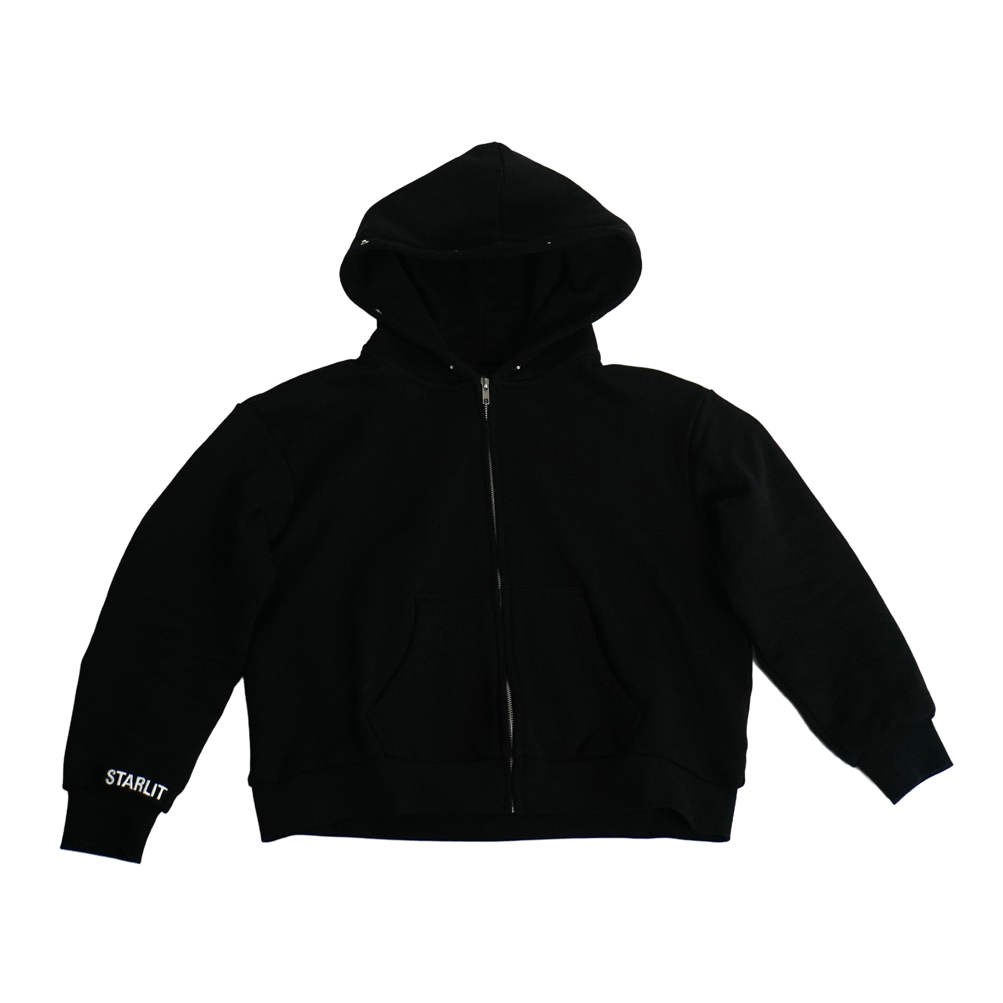 Black jacket with out fur hood on a white background